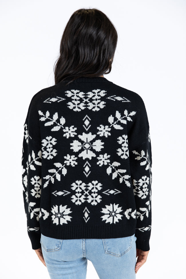 One More Shot Black Snowflake Printed Sweater FINAL SALE Under 70 Dollars