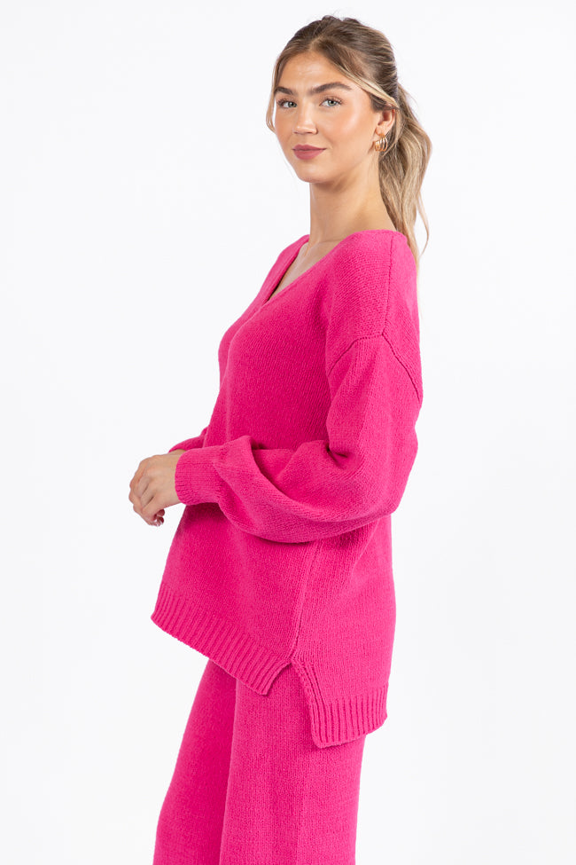 Cozy For Keeps Hot Pink V-Neck Sweater SALE Online Online High Quality