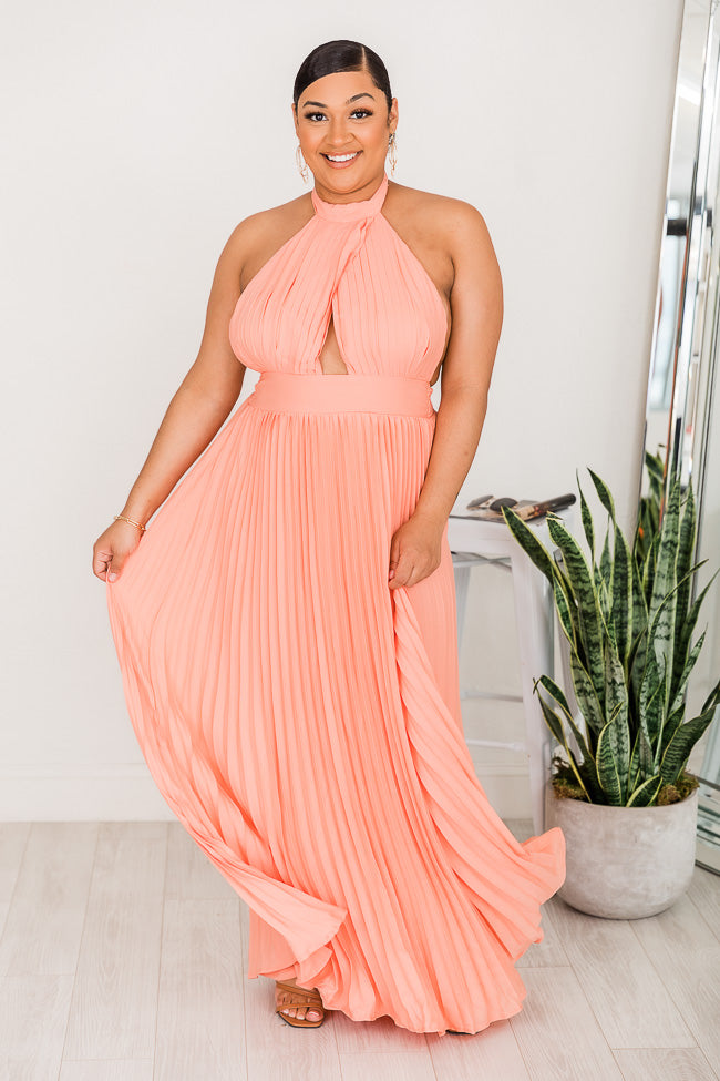 Sunny Gleam Orange Accordion Halter Maxi Dress FINAL SALE Online Cheap Quality