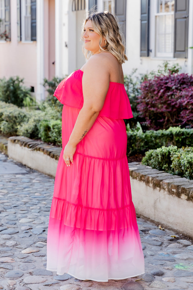 Bright On Time Hot Pink Ombre Strapless Maxi Dress FINAL SALE Fast Delivery Sale Online