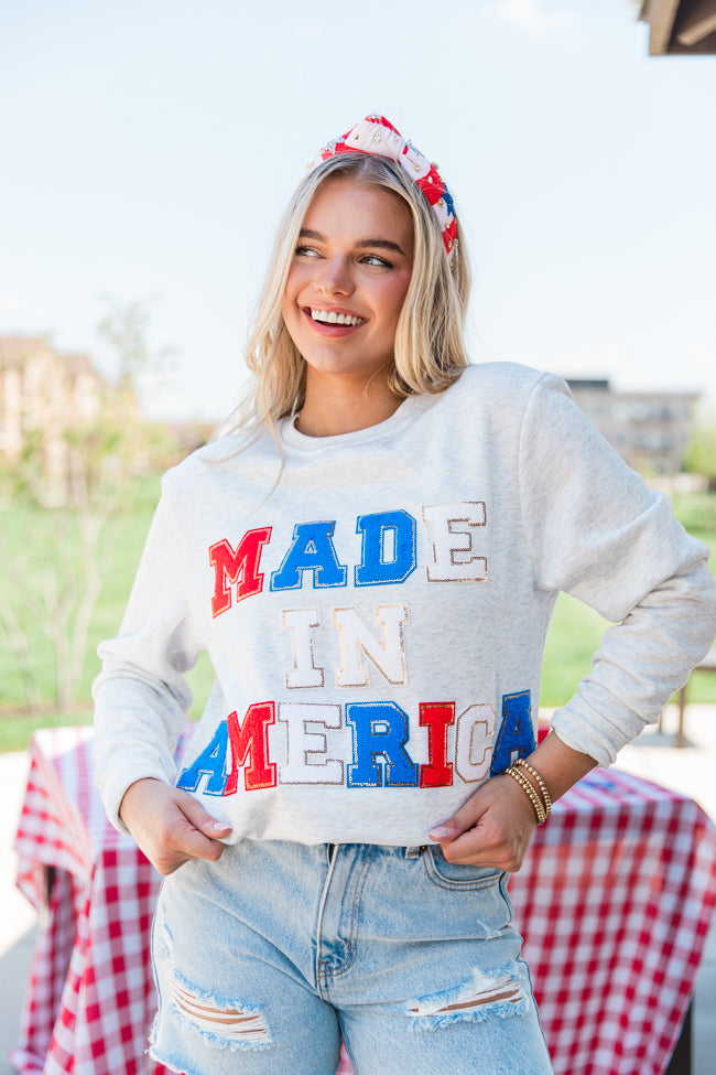 Made In America Chenille Patch Ash Graphic Sweatshirt Online Online For Sale