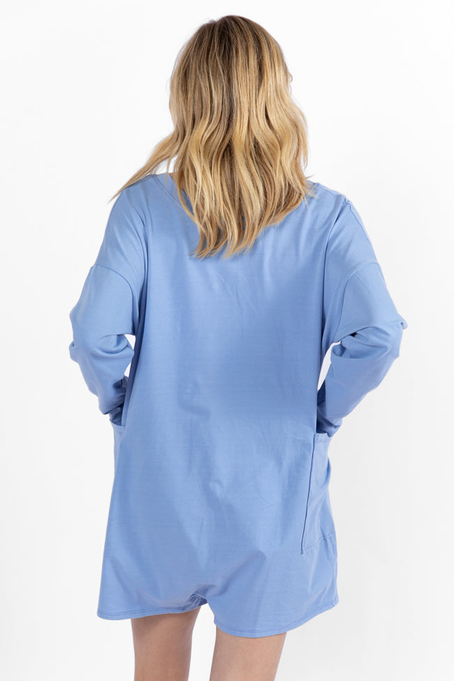 On A Daily Basis Indigo Deep V-Neck Pocketed Long Sleeve Romper Buy Online