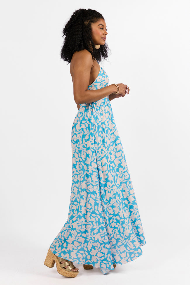 Golden Days Blue Halter Neck Printed Maxi Dress Official Online