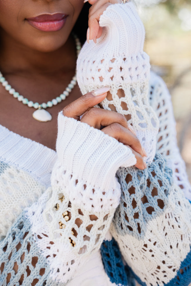 I'm On Board Blue Crochet Striped Cardigan