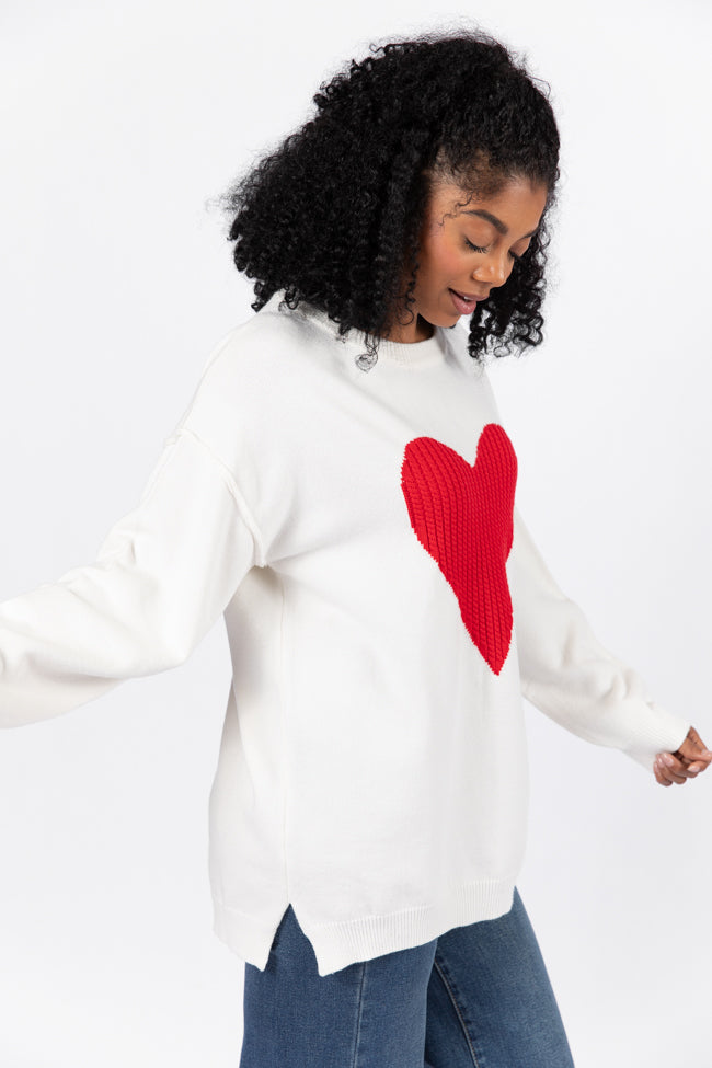 In My Heart Ivory and Red Cable Knit Heart Sweater FINAL SALE Cheap Sale Outlet