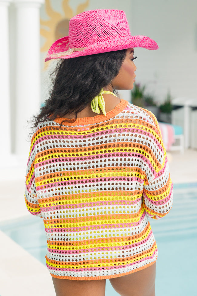 Chasing Rainbows Pink Multicolor Crochet Sweater FINAL SALE Sale Visa Payment