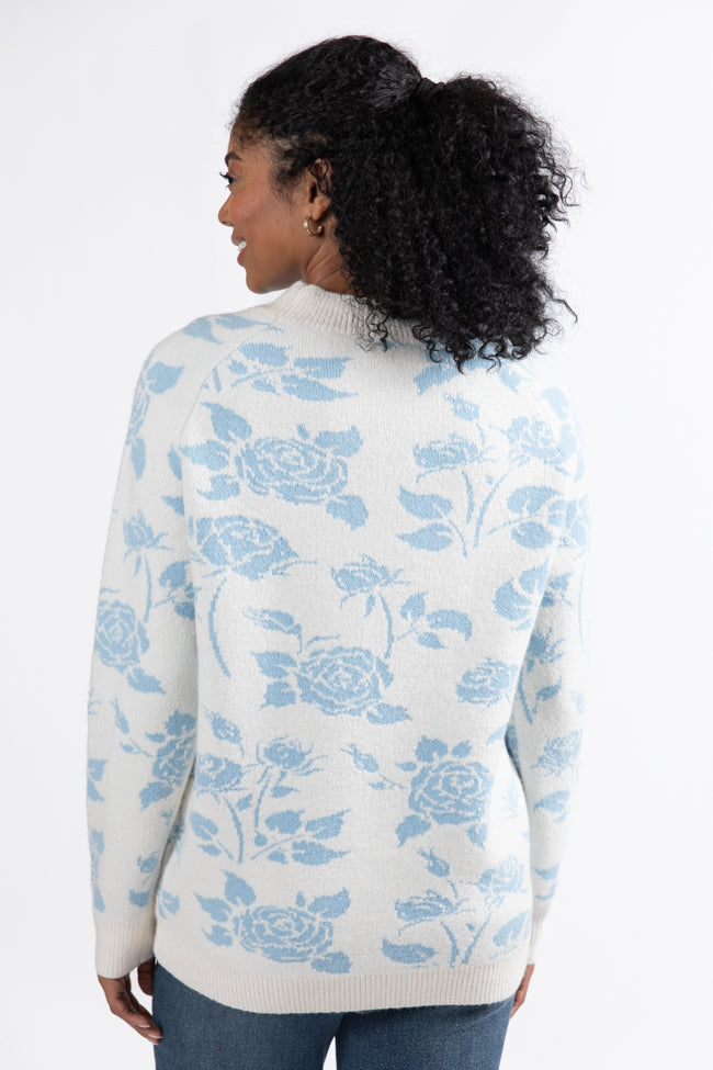 Feeling Like Love Ivory and Blue Floral Crew Neck Sweater SALE Buy Cheap Perfect