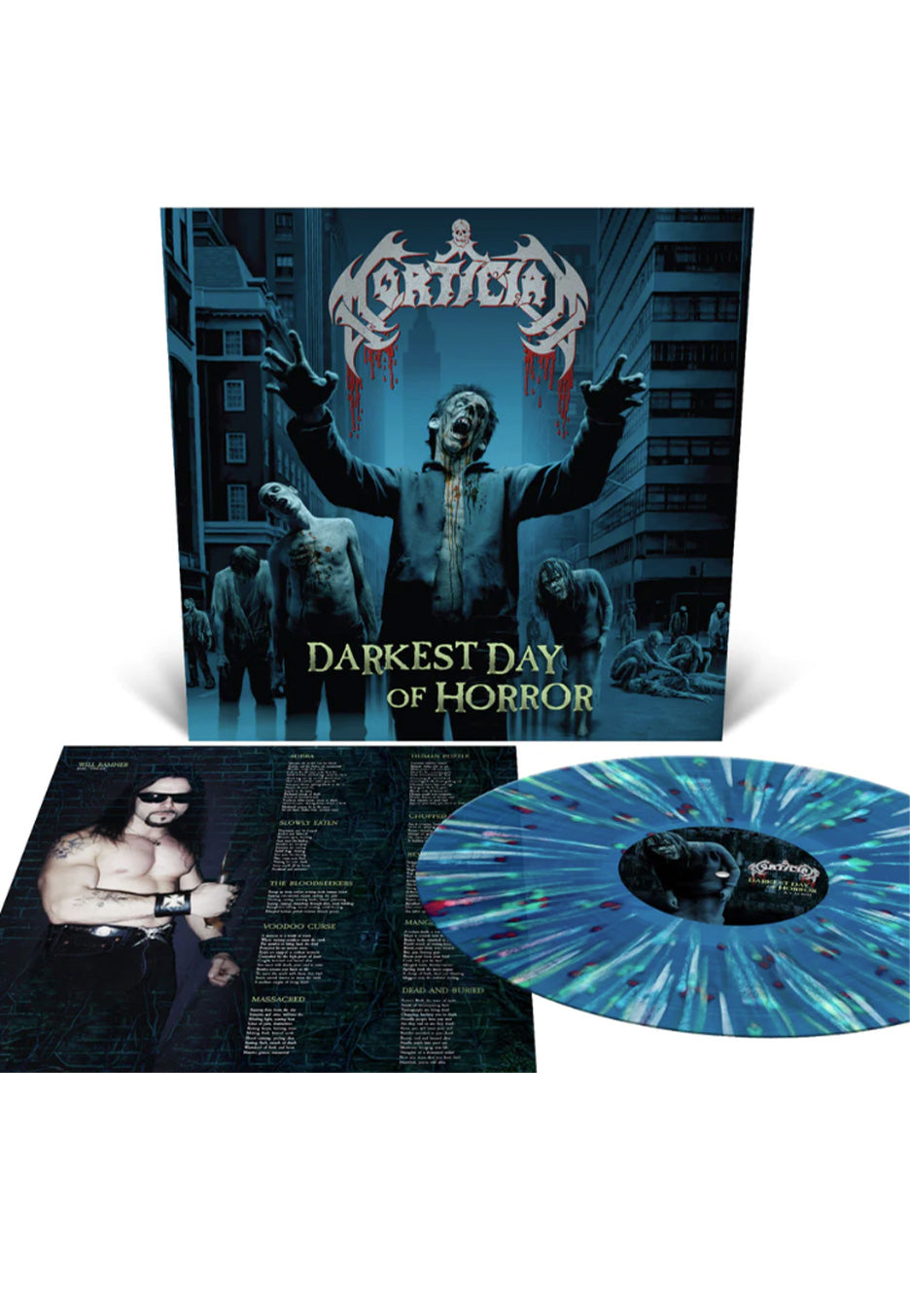 Mortician - Darkest Day Of Horror Ltd. Sea Blue w/ Splatter - Splattered Vinyl Free Shipping Popular