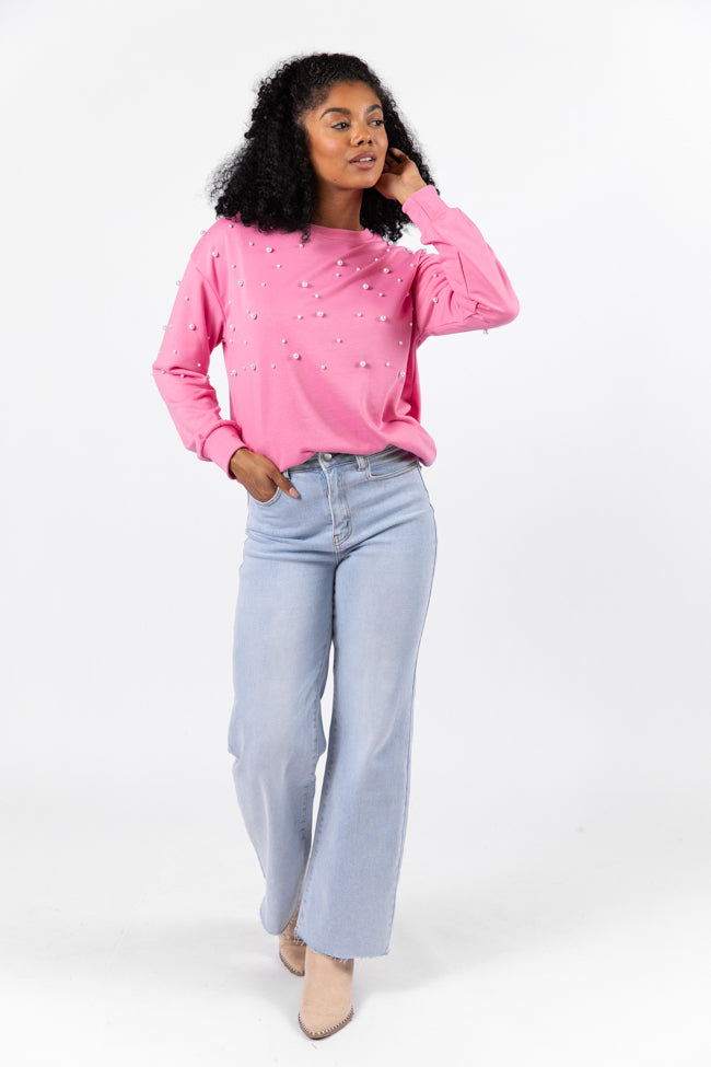 Always Us Pink Pearl Embellished Pullover FINAL SALE Cheap Sale 2025