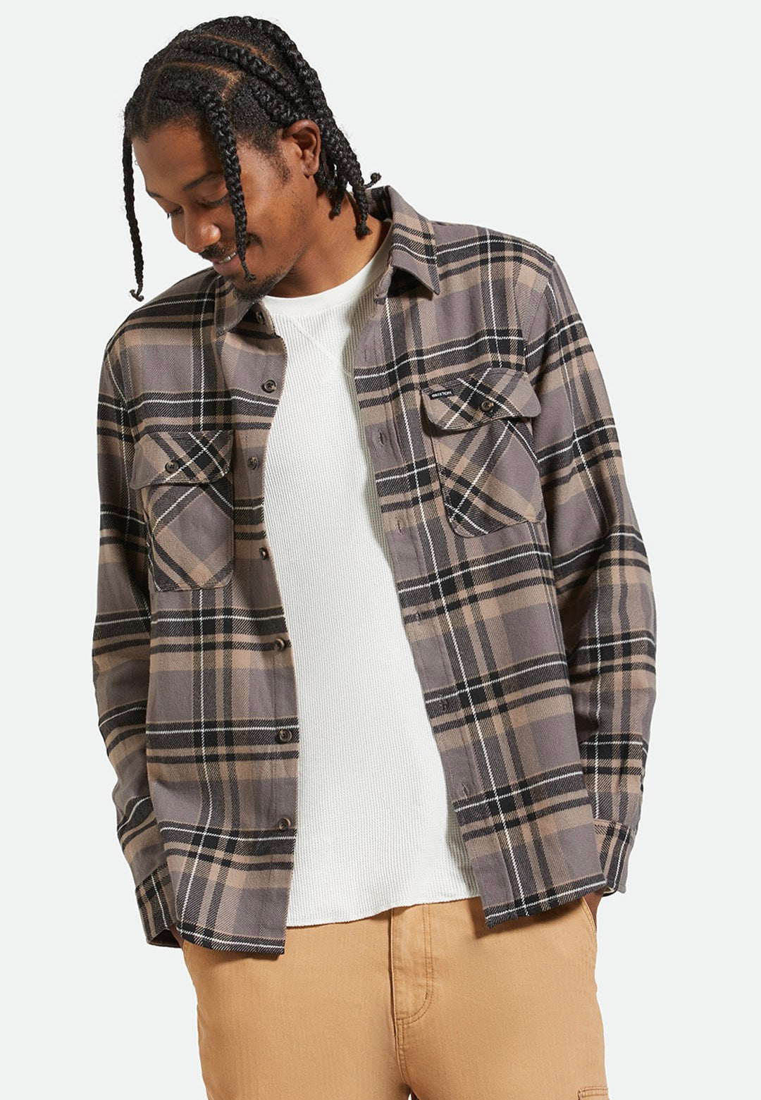 Brixton - Bowery Flannel Charcoal/Black/Cinder Grey - Shirt Sale Latest