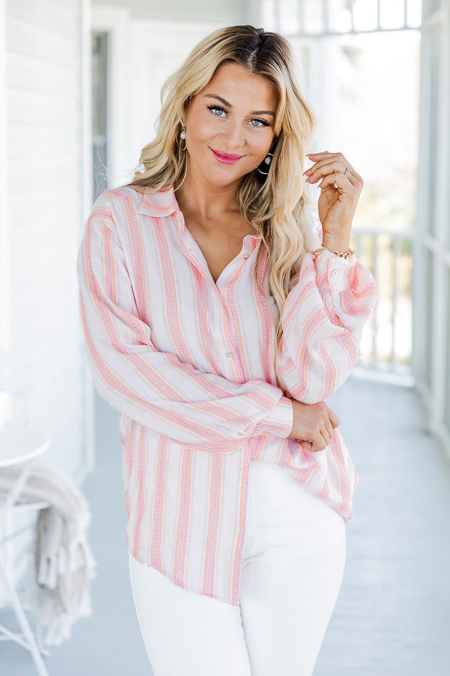 Pink Shores Striped Button Front Blouse FINAL SALE Store With Big Discount