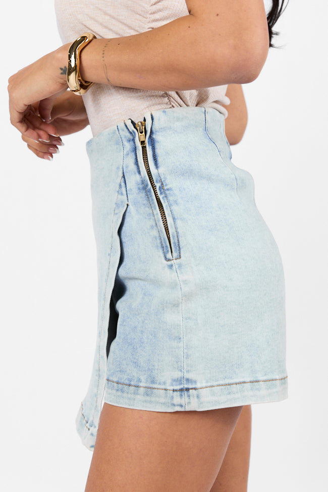 My Favorite Light Wash Acid Wash Denim Skort Low Cost Cheap Pice