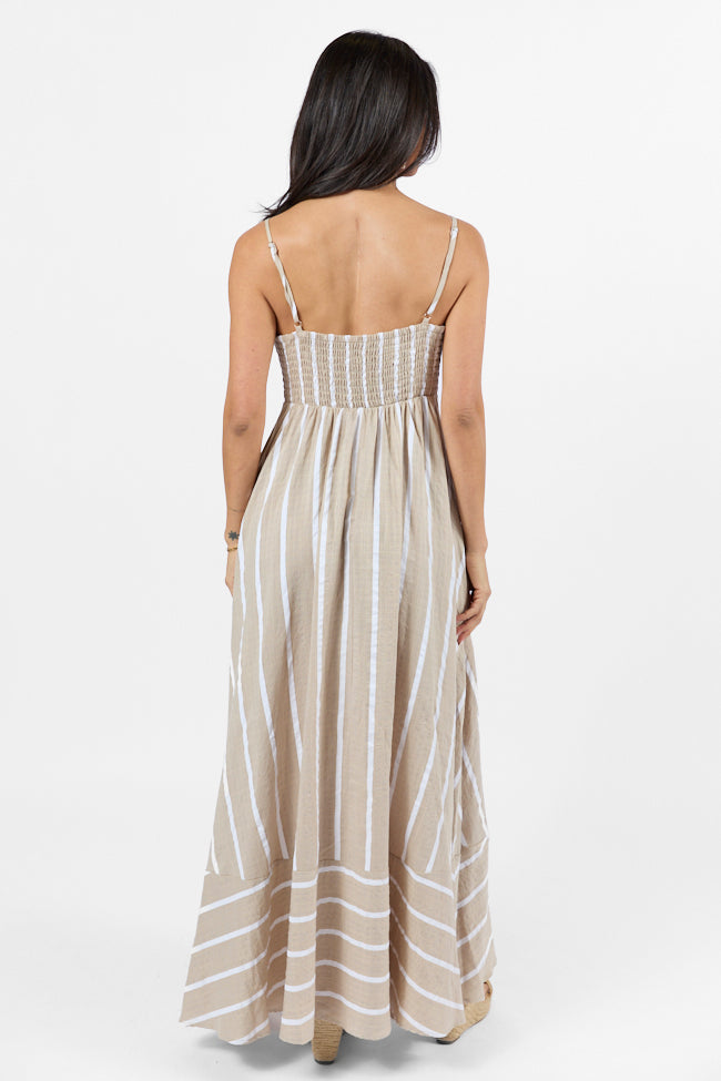 Come Sail Away Neutral Striped Midi Dress Buy Cheap Affordable