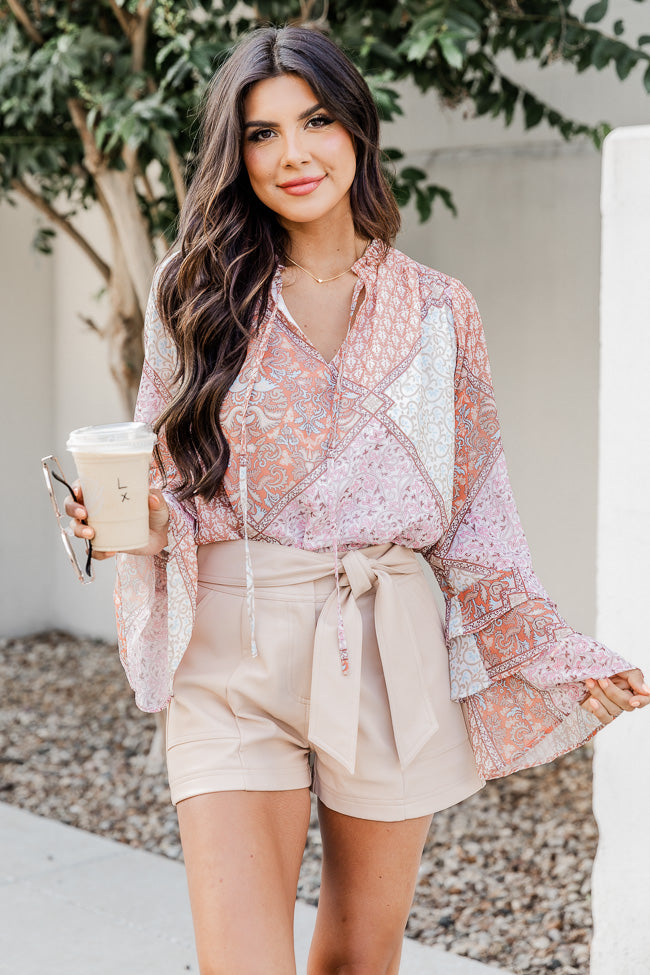 No Goodbyes Pink And Orange Printed Bell Sleeve Blouse FINAL SALE Best Place