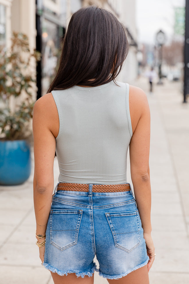 Easy On Me Sage High Neck Tank Ribbed Bodysuit Explore