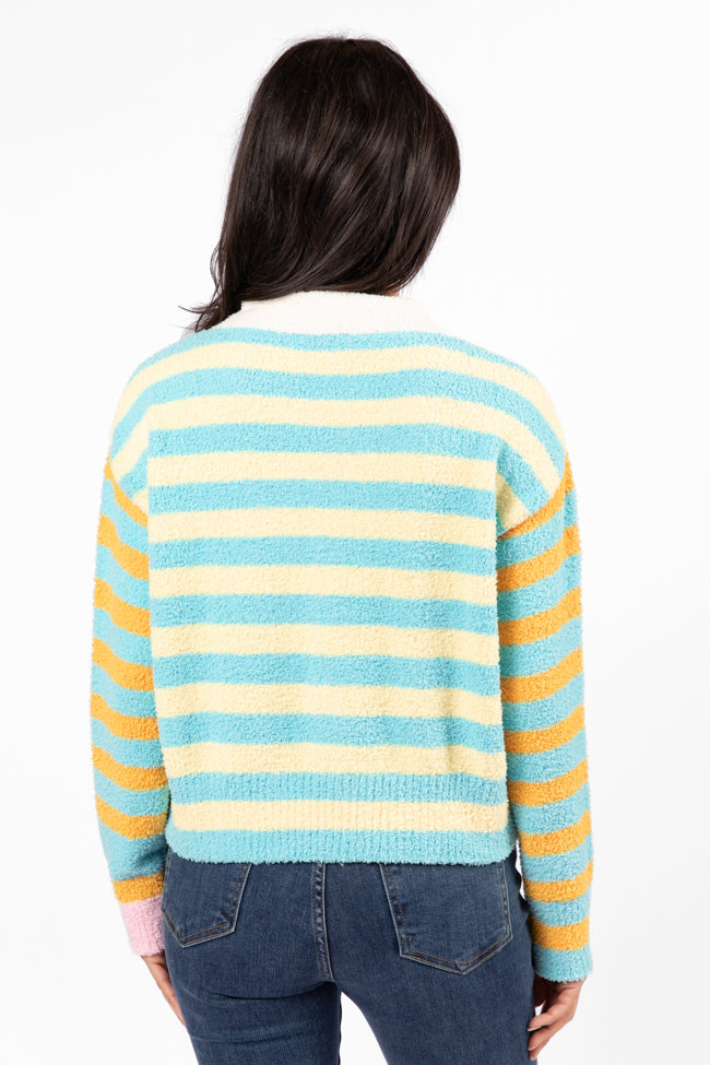 Check It Out Yellow, Blue, and Pink Fuzzy Cardigan SALE Cheap Best Pices