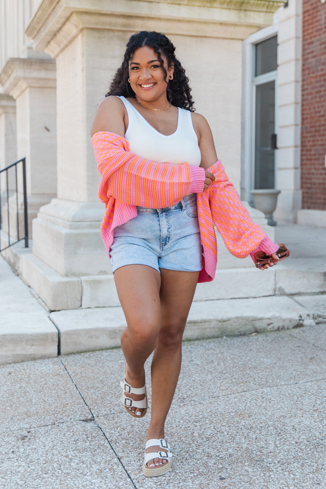 Time To Waste Pink And Orange Checkered And Striped Cardigan Discount From China