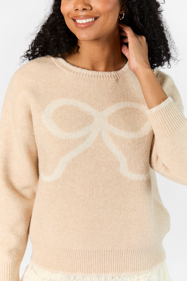 Peek- A-Bow Beige and Ivory Crew Neck Sweater Cheap Exclusive