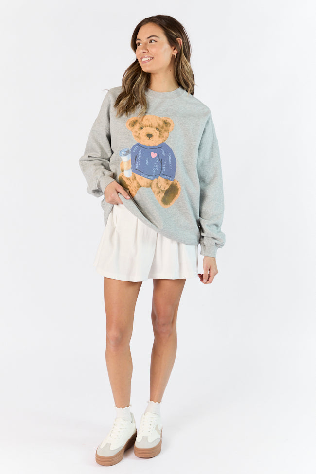 Vintage Teddy Bear Heart Sweater Light Grey Oversized Graphic Sweatshirt Outlet Deals