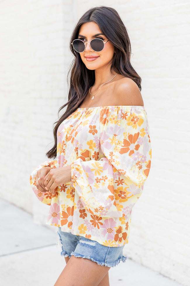 Find My Way Yellow Multi Floral Off The Shoulder Blouse FINAL SALE Discount Best Seller