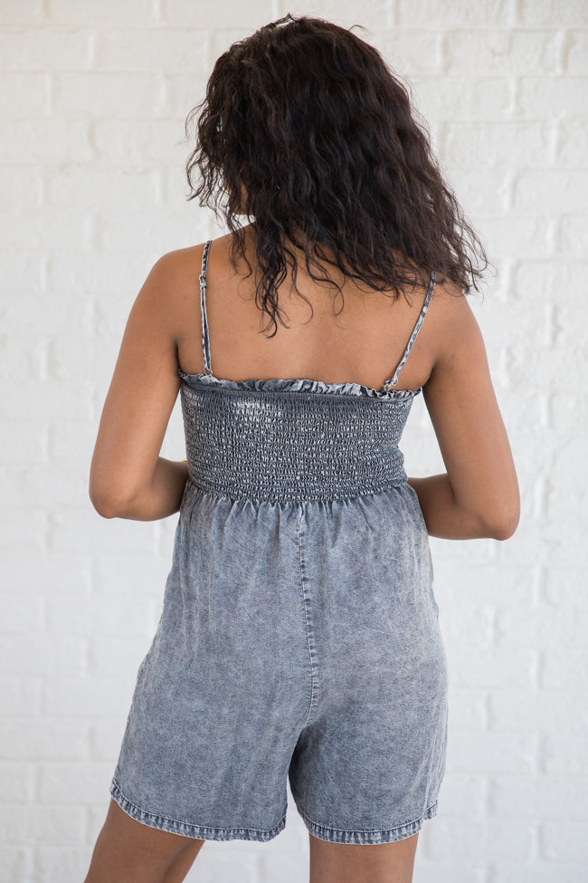 Embracing Change Grey Acid Wash Smocked Romper Buy Cheap Nicekicks