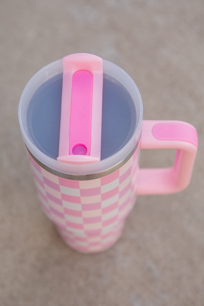 Sippin' Pretty Multi Pastel Checkered 40 oz Drink Tumbler With Lid And Straw