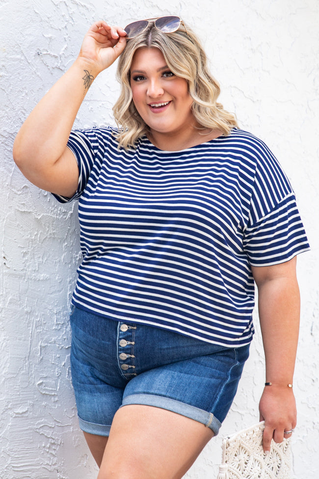 We're All Alright Navy and Ivory Striped Tee FINAL SALE