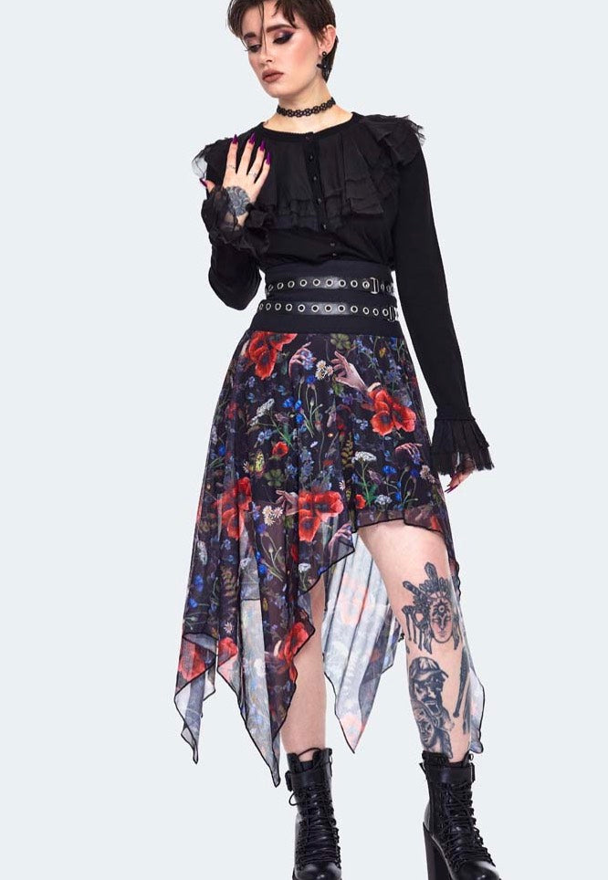 Jawbreaker - Night Meadow Asymmetrical Mesh Multi - Skirt Low Cost For Sale