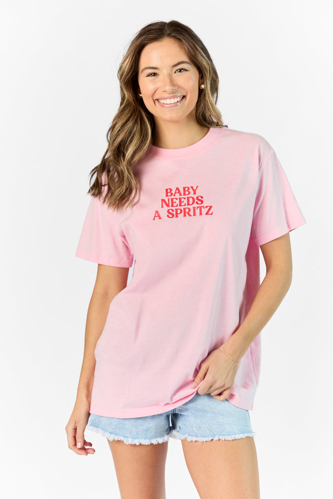 Baby Needs A Spritz Light Pink Oversized Graphic Tee Clearance Low Pice