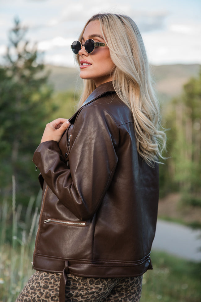 Vagabond Adventures Chocolate Brown Faux Leather Moto Jacket FINAL SALE Sale Best Seller