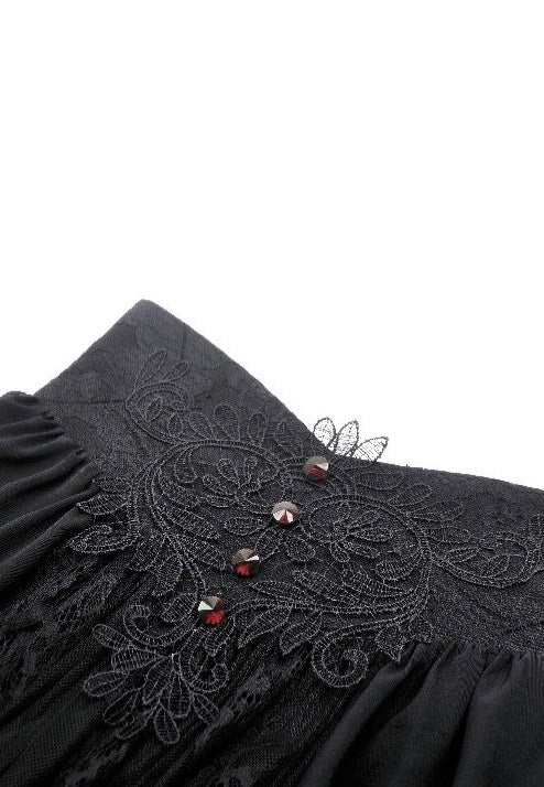 Dark in Love - Gothic Heart Embroidered Black Maxi - Skirt For Sale Finishline