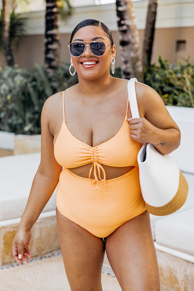 All Inclusive Resort Orange Cinched Cutout One Piece Swimsuit FINAL SALE Sale Tumblr