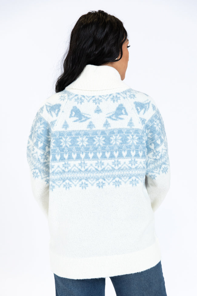 For The Best Ivory and Blue Ski Print Fair Isle Turtleneck Sweater SALE Cheap Usa Stockist