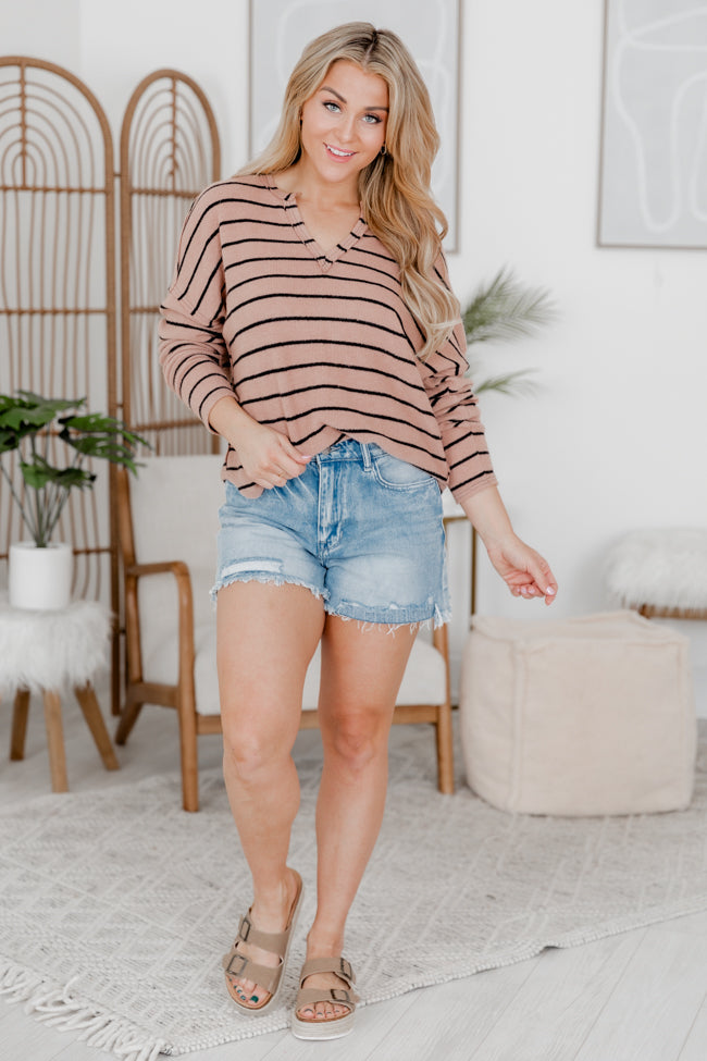 Grateful Life Mocha Striped Knit Top FINAL SALE Best Deals