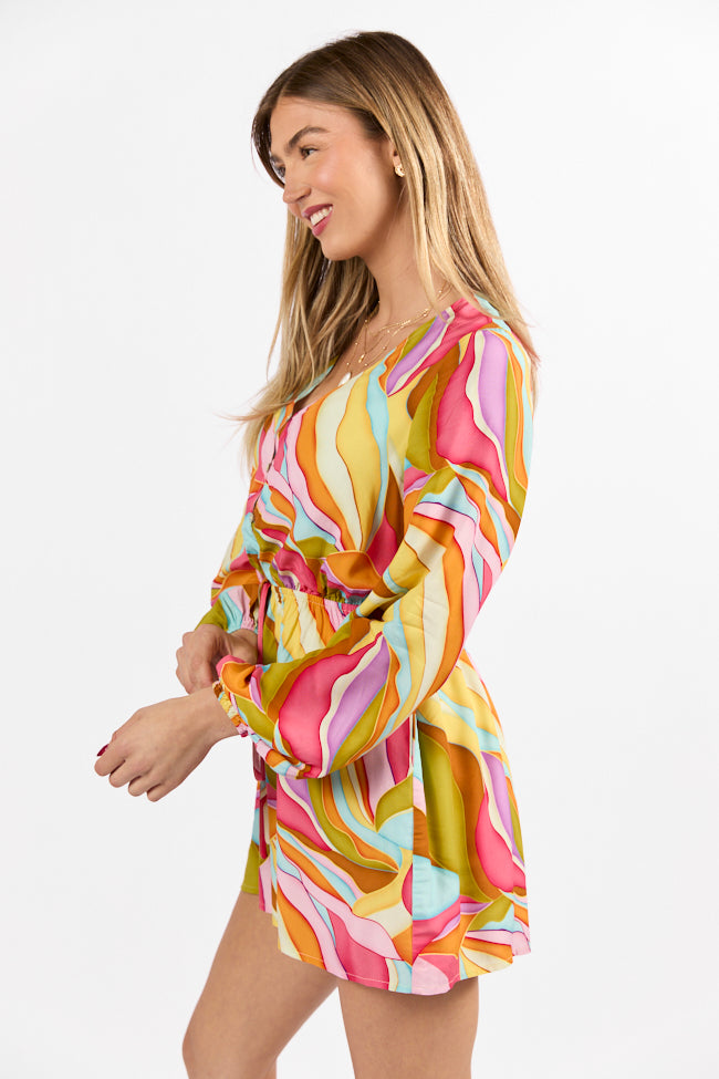 Love Over Fear Multi Print Long Sleeve Wrap Romper Discount Latest