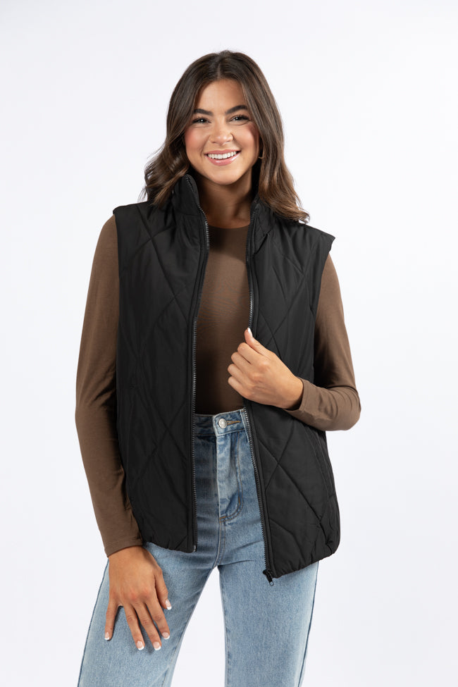 Mountainside Moment Black Quilted Puffer Vest Clearance Explore