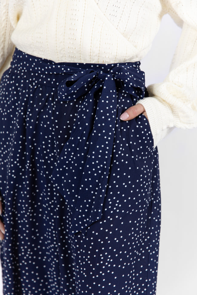 Over The Blues Navy Polka Dot Belted Wide Leg Pants Cheap Sale Really