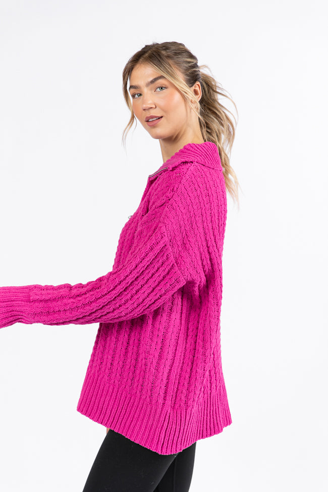 Forever Yours Magenta Cable Knit Chenille Quarter Zip Sweater SALE Free Shipping Classic