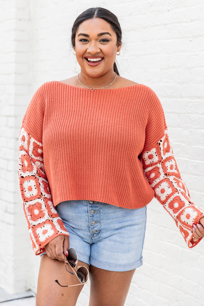 Do Your Best Rust Multi Crochet Sleeve Sweater FINAL SALE Buy Cheap Outlet Locations