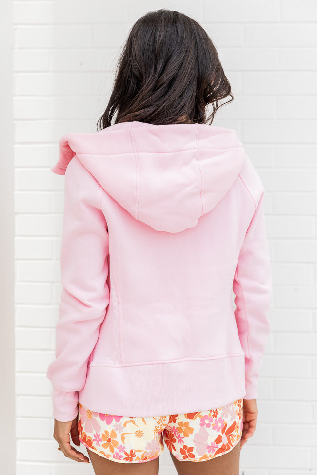 Making It Look Easy Light Pink Ribbed Shoulder Fitted Full Zip Sweatshirt FINAL SALE Clearance Good Selling