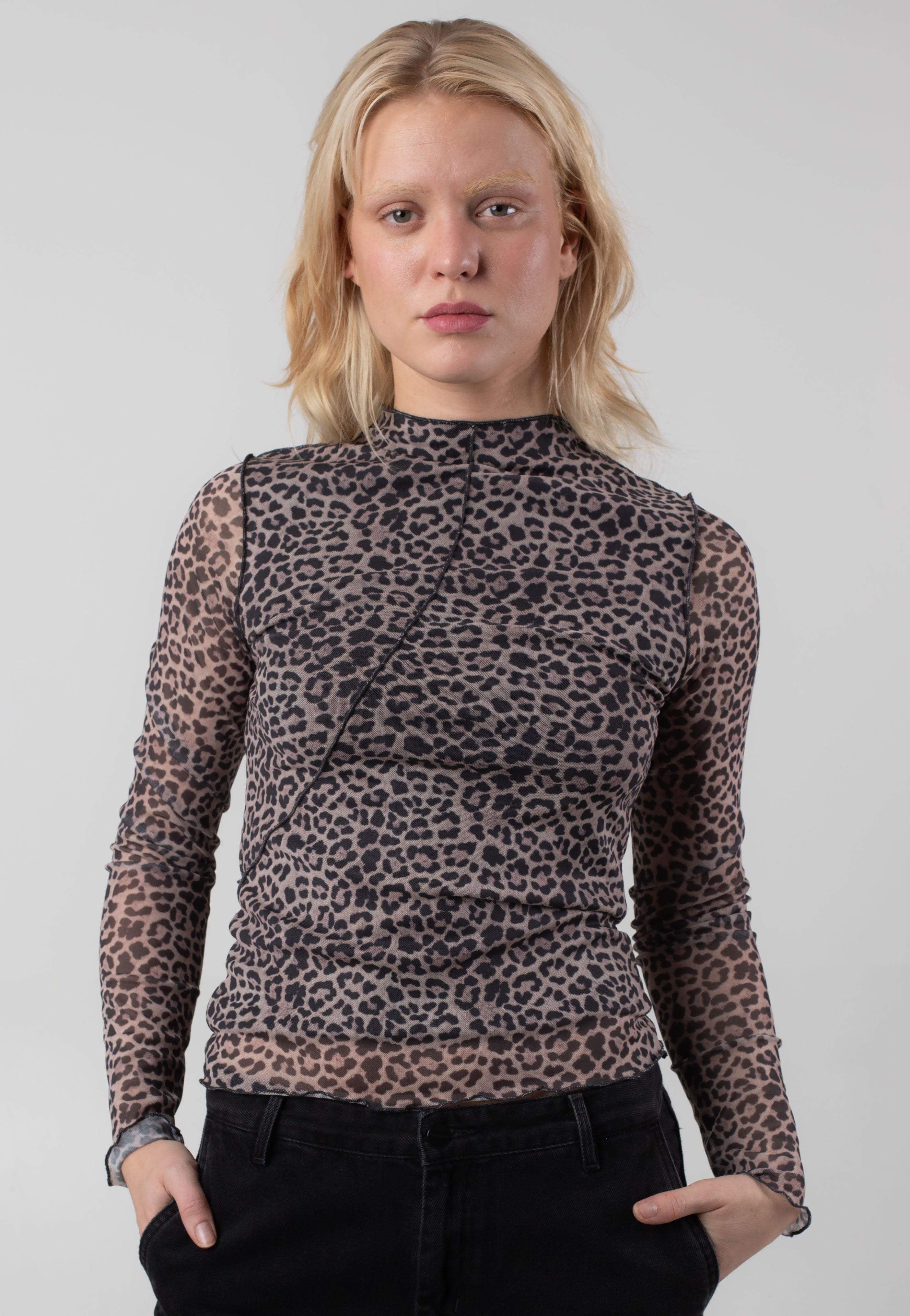 Noisy May - Steffi High Neck Mesh Oatmeal Leo - Top Choice Online