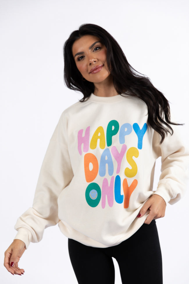 Happy Days Only Cream Oversized Graphic Sweatshirt Discount Pices