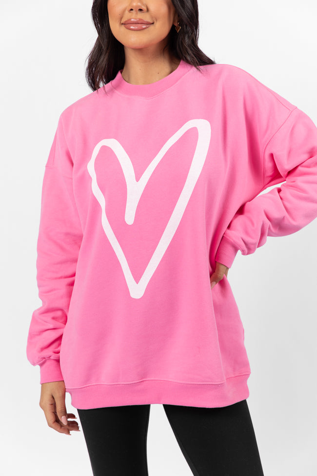 Heart Sketch Pink Oversized Graphic Sweatshirt Outlet Supply