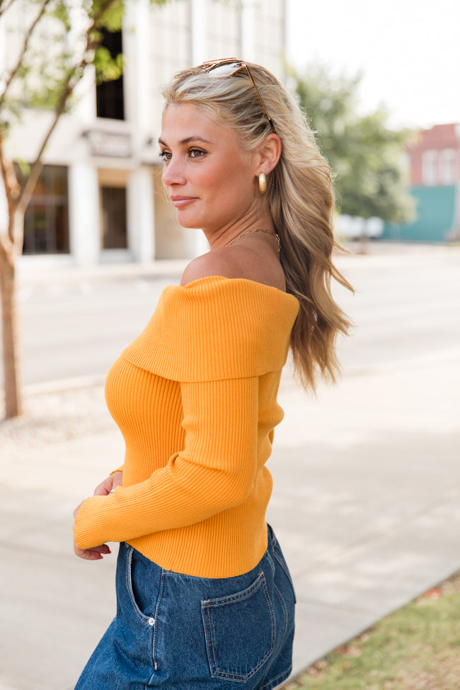 Began With You Mustard Off The Shoulder Sweater FINAL SALE Cheap Genuine