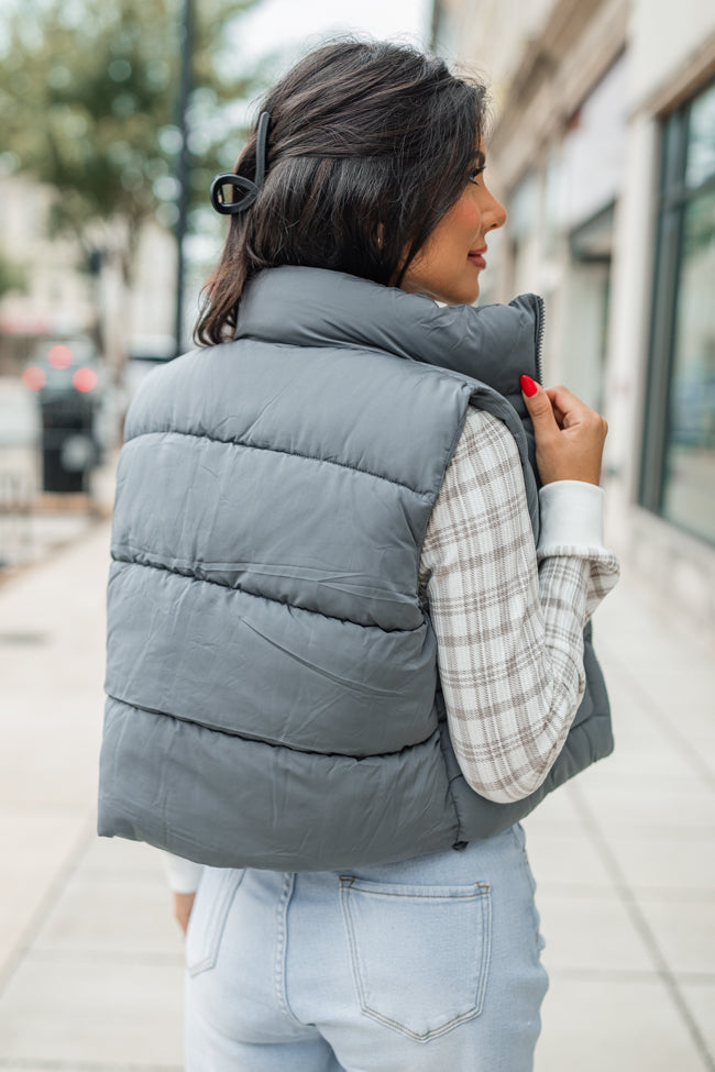 Sights To See Slate Cropped Puffer Vest Buy Cheap 2025 Unisex