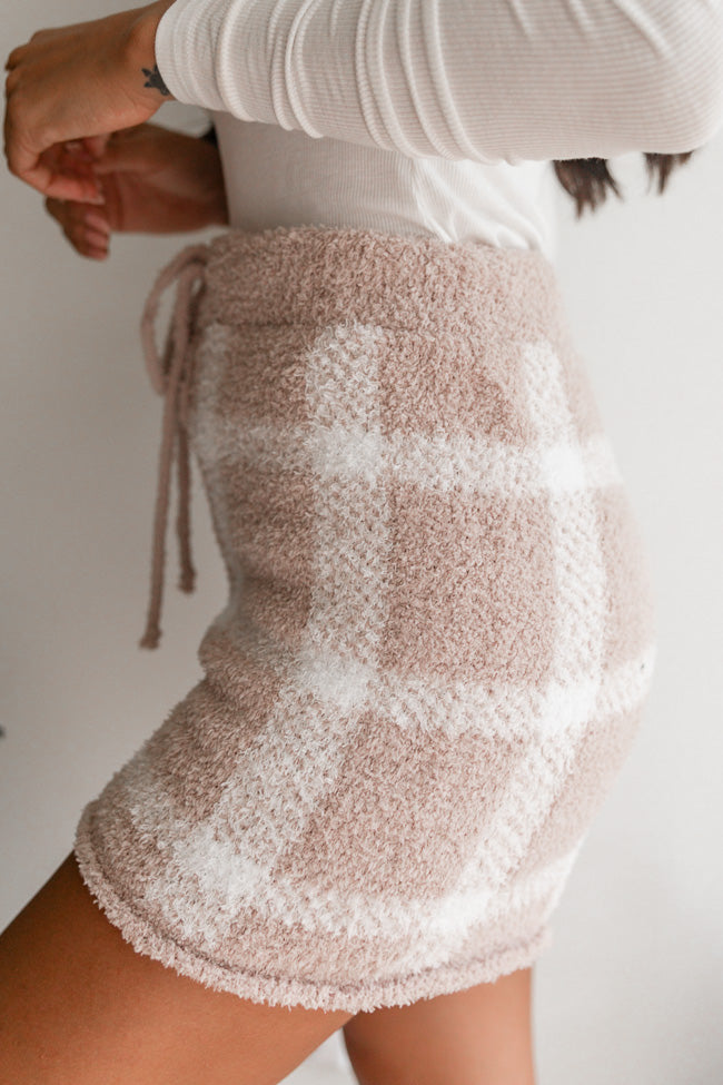 Most Wonderful Time Fuzzy Beige Plaid Lounge Shorts FINAL SALE For Sale Online