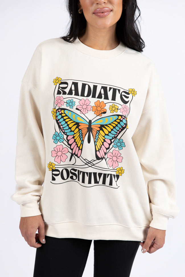 Radiate Positivity Cream Oversized Graphic Sweatshirt Cheap Sale 2025