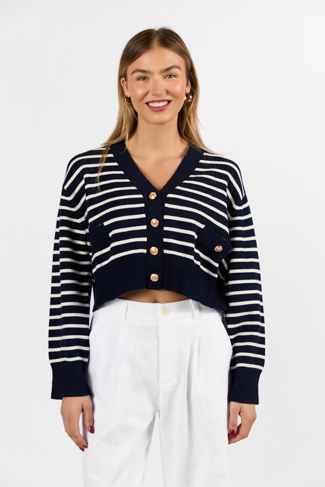 Back In Style Navy and Ivory Striped Cardigan Sale Explore