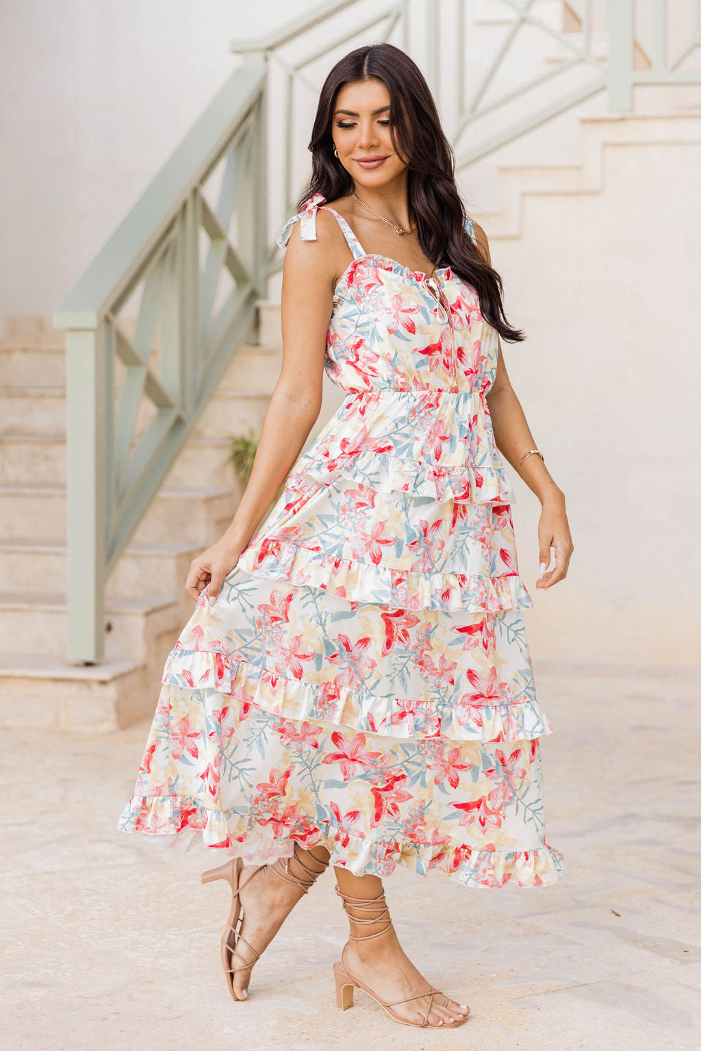 Stay In Paradise Floral Tiered Satin Midi Dress FINAL SALE In China Cheap Online