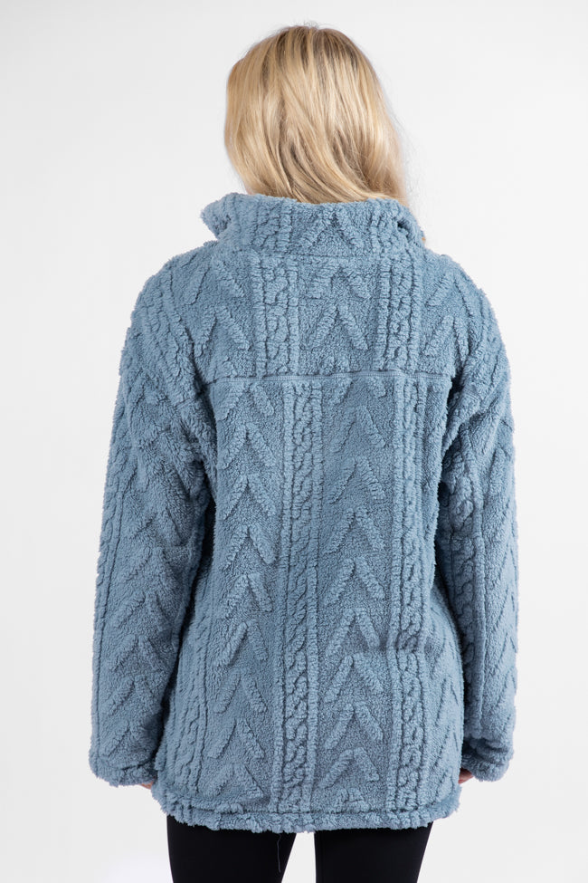 Take The Leap Blue Cable Detail Sherpa Pullover SALE Clearance Pictures